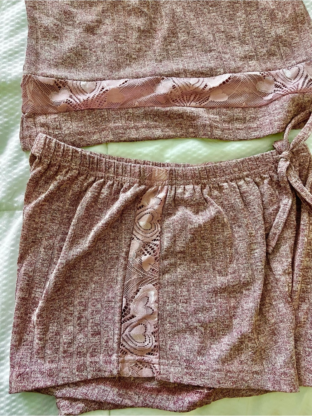 Lace-Trim Ribbed Cami & Shorts Sleep Sets|Lavender/Rose Size Small - Picture 6 of 7